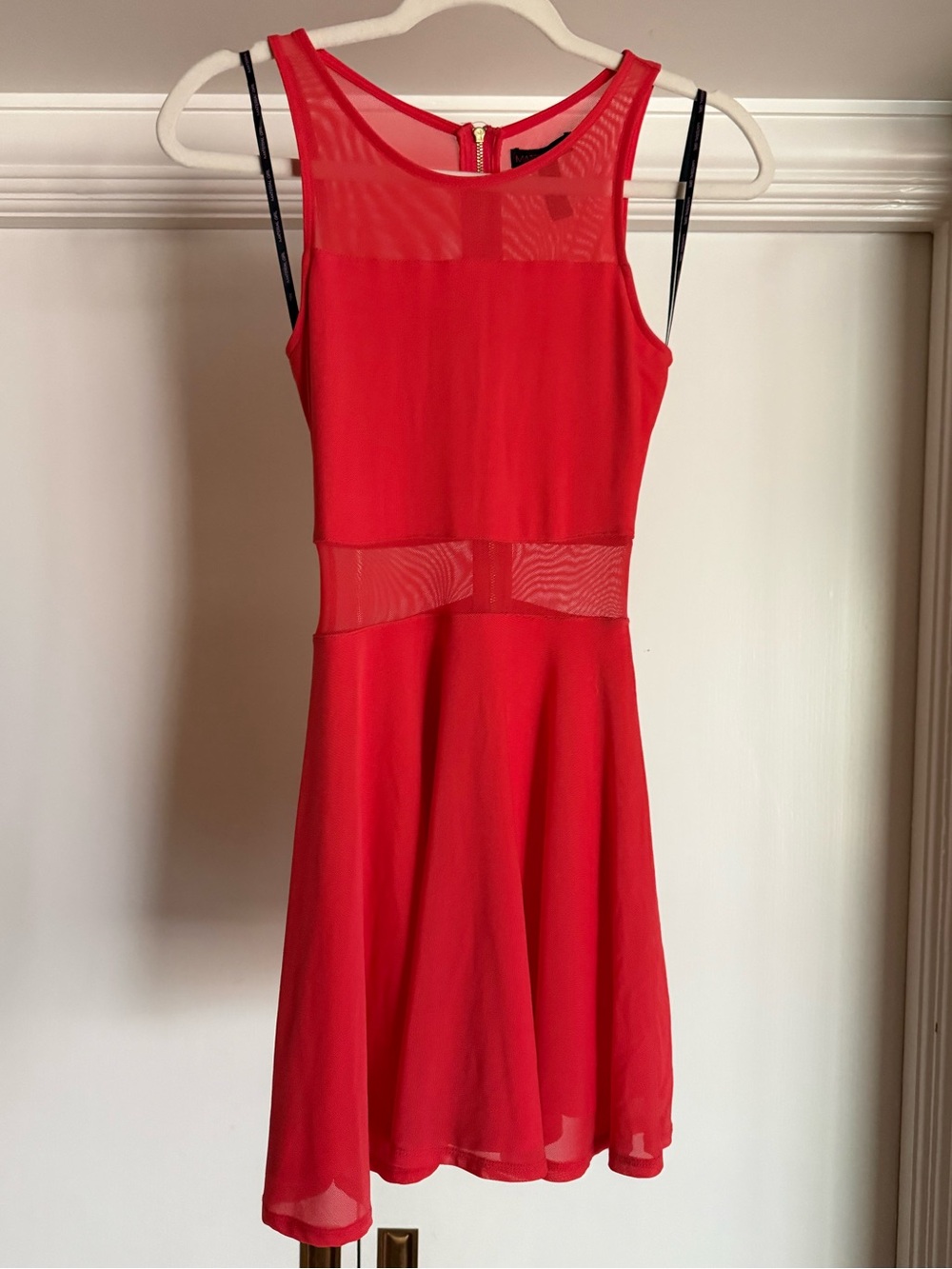 Coral Mesh Panel Sleeveless Dress -